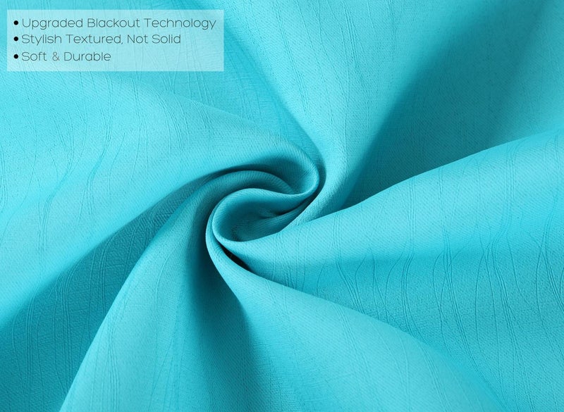 MIUCO Blackout Curtains Room Darkening Curtains Textured Grommet Window Curtains for Bedroom 2 Panels 52x63 Inch Long Turquoise - Image 3